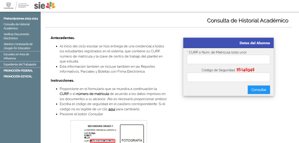 SIE consulta de calificaciones