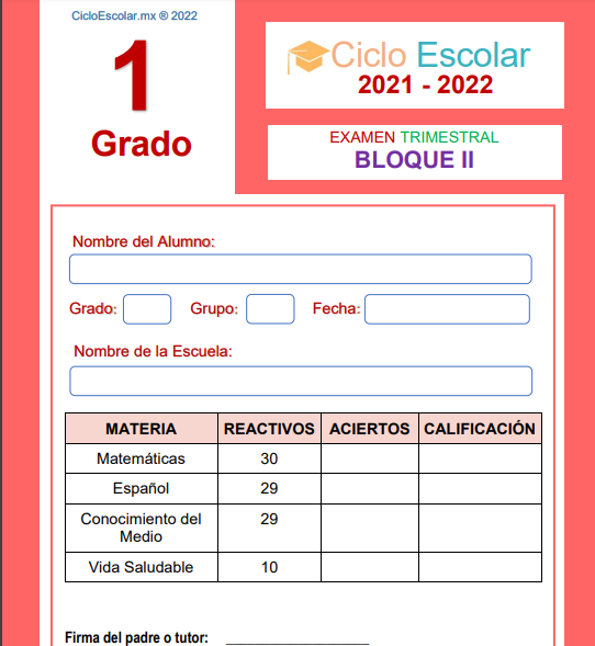Examen del segundo trimestre de primer grado de primaria contestado con respuestas (2023) – Descargar en PDF