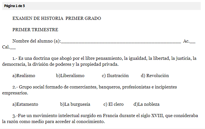 Examen de Historia de primero de secundaria contestado con respuestas (2023)