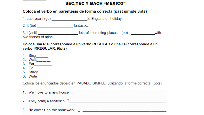 Examen de Inglés de tercero de secundaria
