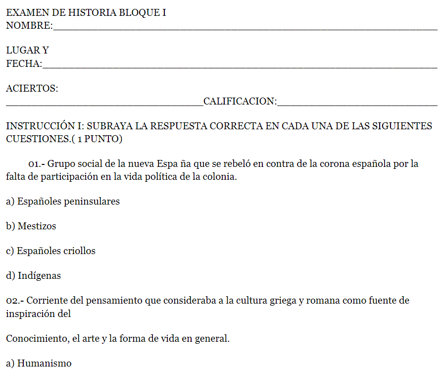 Examen De Historia De 2 De Secundaria
