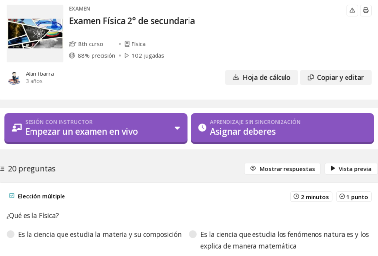 Examen de Física de Segundo de Secundaria contestado con respuestas
